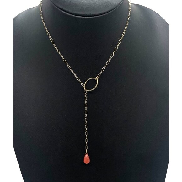 Rachel Abroms Jewelry - Rachel Abroms Orange Faceted Stone Y Drop Lariat Chain Necklace Gold Tone 19 In